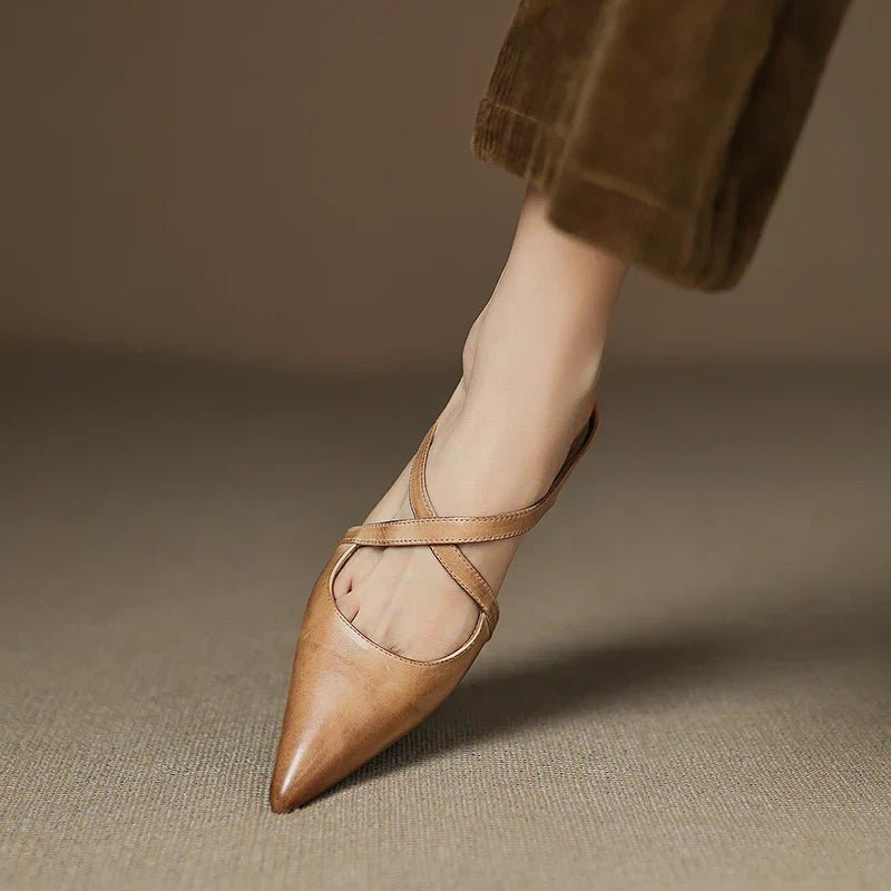 Victoria | Pointed-Toe Cross-Strap Leather Slip-On Mules