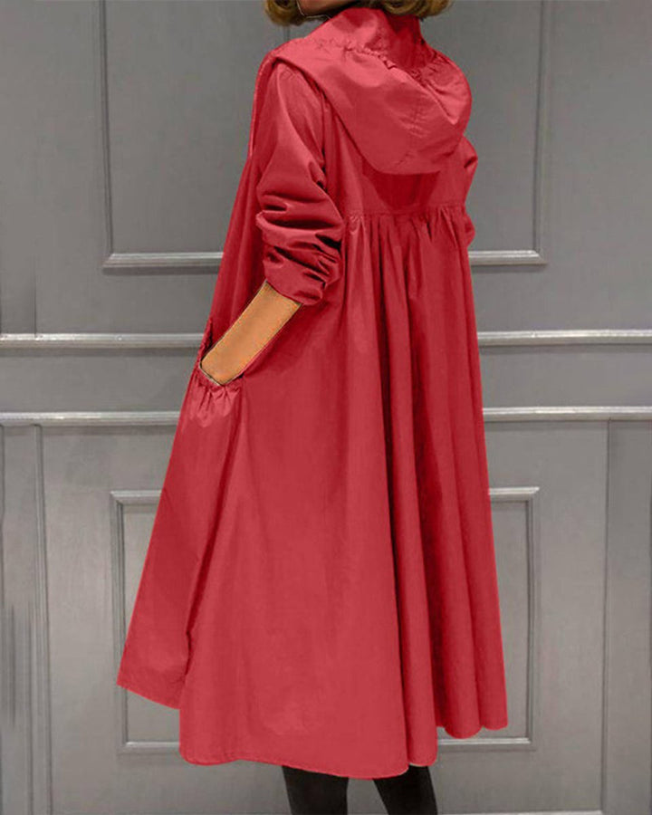 Clara | Long Water-Resistant Hooded A-Line Trench Coat