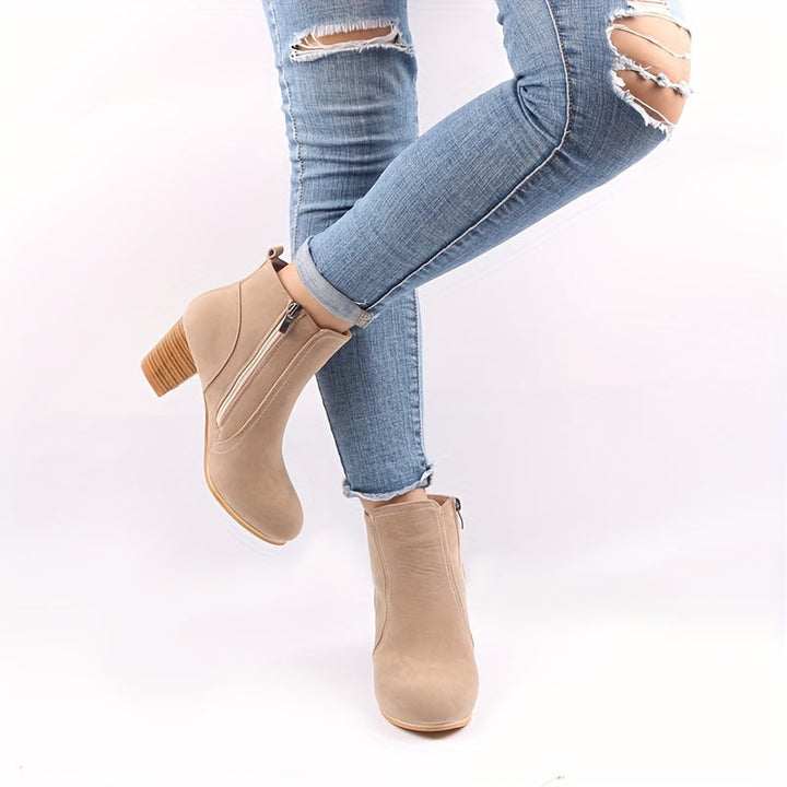Elena | Versatile Suede-Look Ankle Boots with a Stacked Block Heel