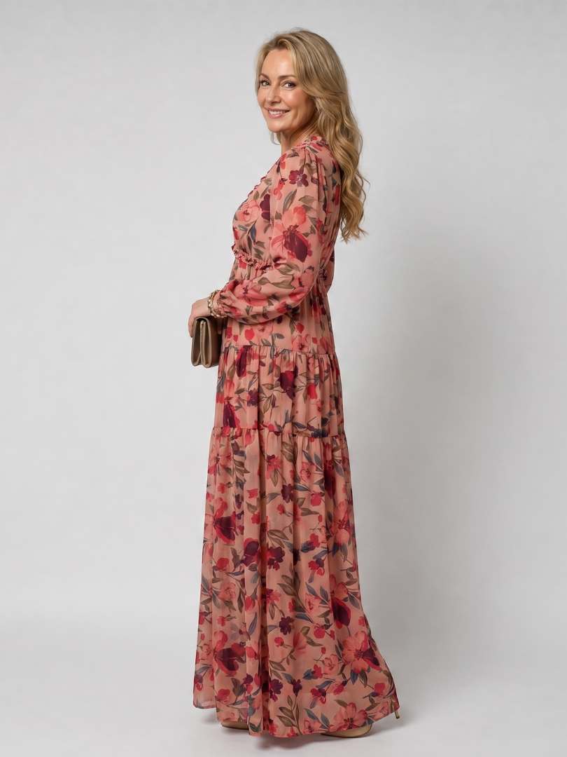 Camelo | Floral Print Maxi Dress – Long Sleeve Tiered Style