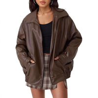 Emily | Oversized Faux Leather Jacket with Wide Lapel