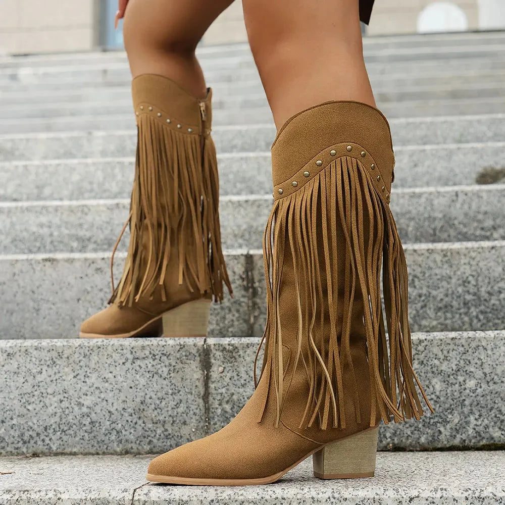 Grace | Dynamic Fringe Wide-Calf Western Cowboy Boots