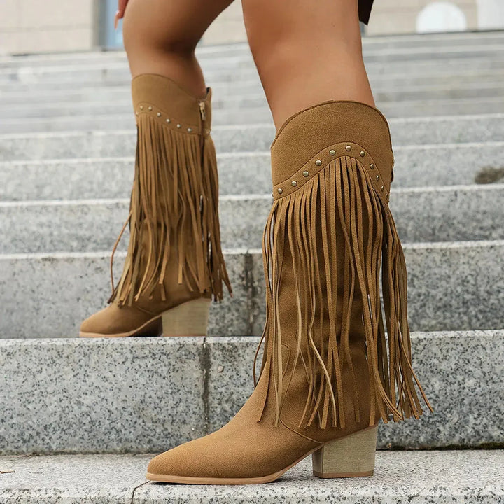 Grace | Dynamic Fringe Wide-Calf Western Cowboy Boots
