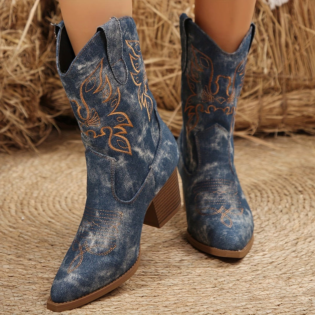 Vivian | Bottes de cowboy western exquises à motifs floraux cousus