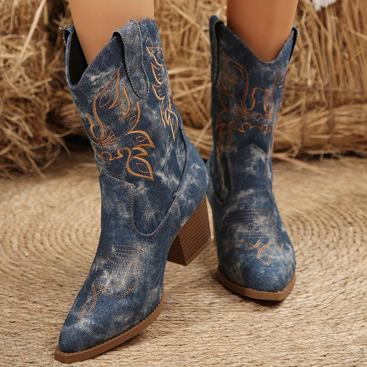 Vivian | Bottes de cowboy western exquises à motifs floraux cousus
