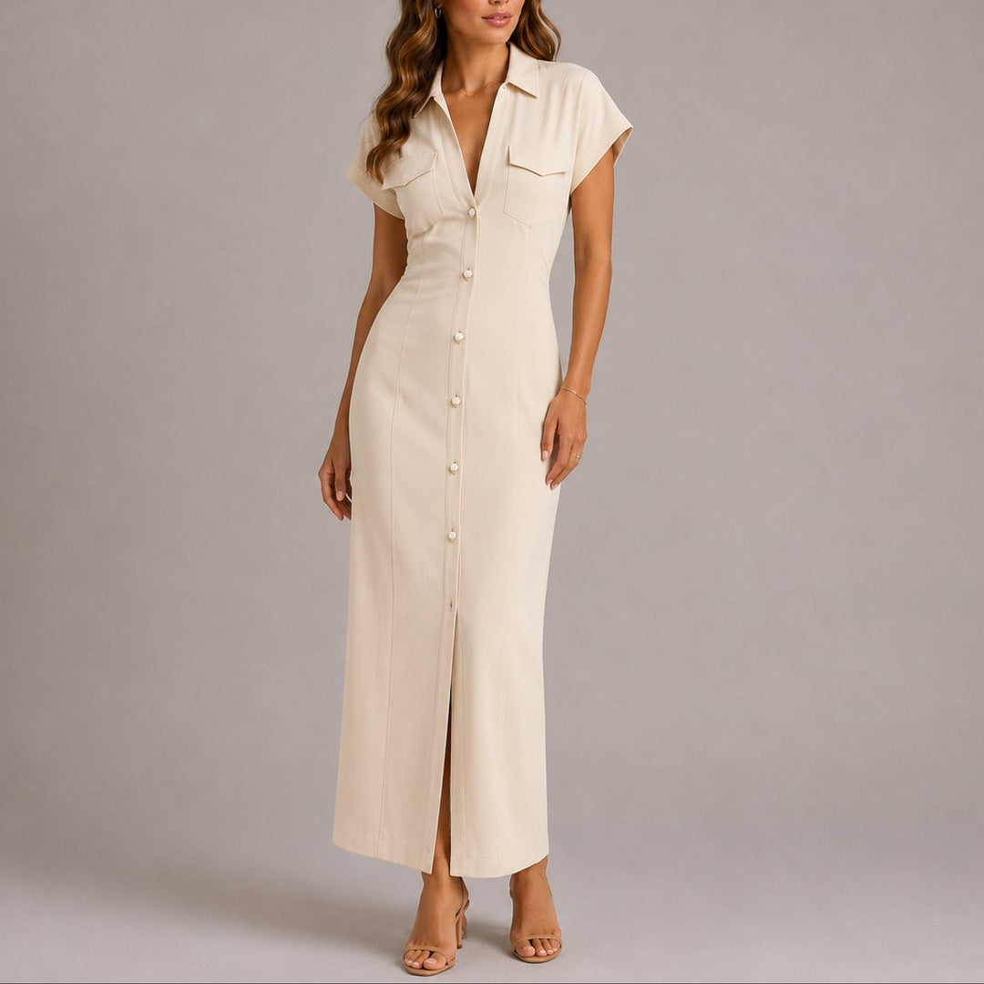 Nora | Stylish Fall Wedding Maxi Shirt Dress