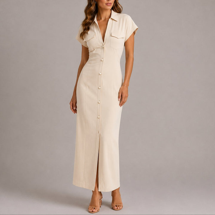 Nora | Stylish Fall Wedding Maxi Shirt Dress