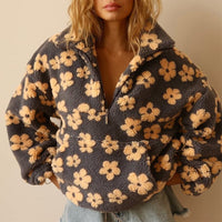 Hazel | Oversized Floral Teddy Fleece Half-Zip Sweater