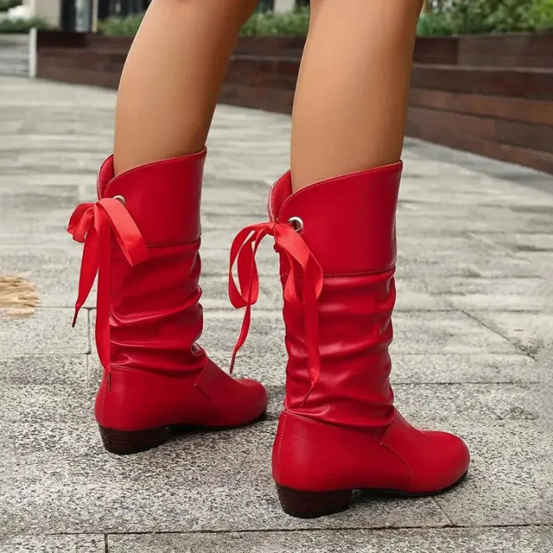 Layla | Bottines décontractées, souples et froncées, à lacets et talon bloc chic