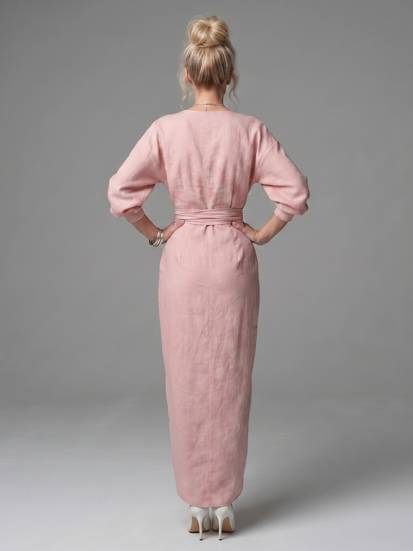 Olympia | Diagonal Drape Maxi Dress – Lightweight Long Sleeve Fit for Women