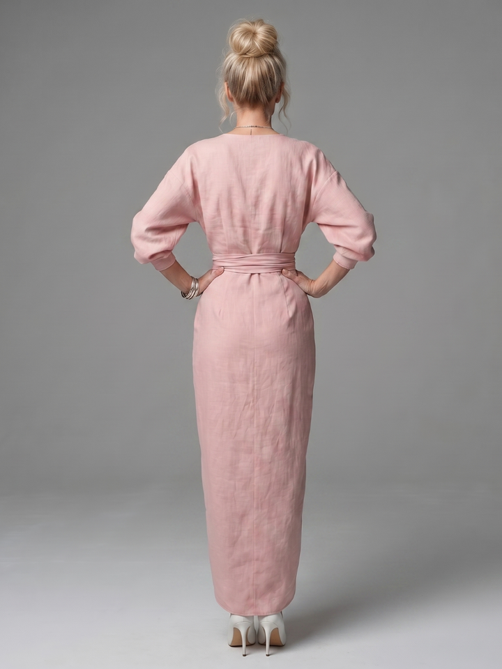 Olympia | Diagonal Drape Maxi Dress – Lightweight Long Sleeve Fit for Women