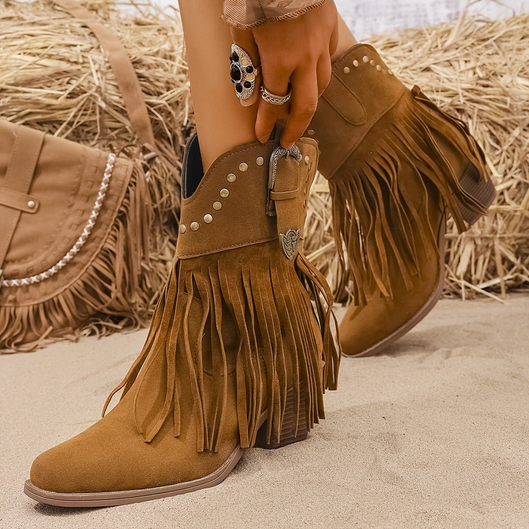 Sierra | Bottes de cowboy western à franges et clous pour mollets larges