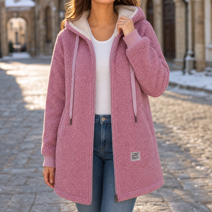 Veloura | Hooded Mid-Length Faux-Shearling Jacket for Women