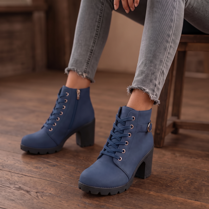 Buckle & Bold | Lace-Up Chunky Heel Ankle Boots for Women