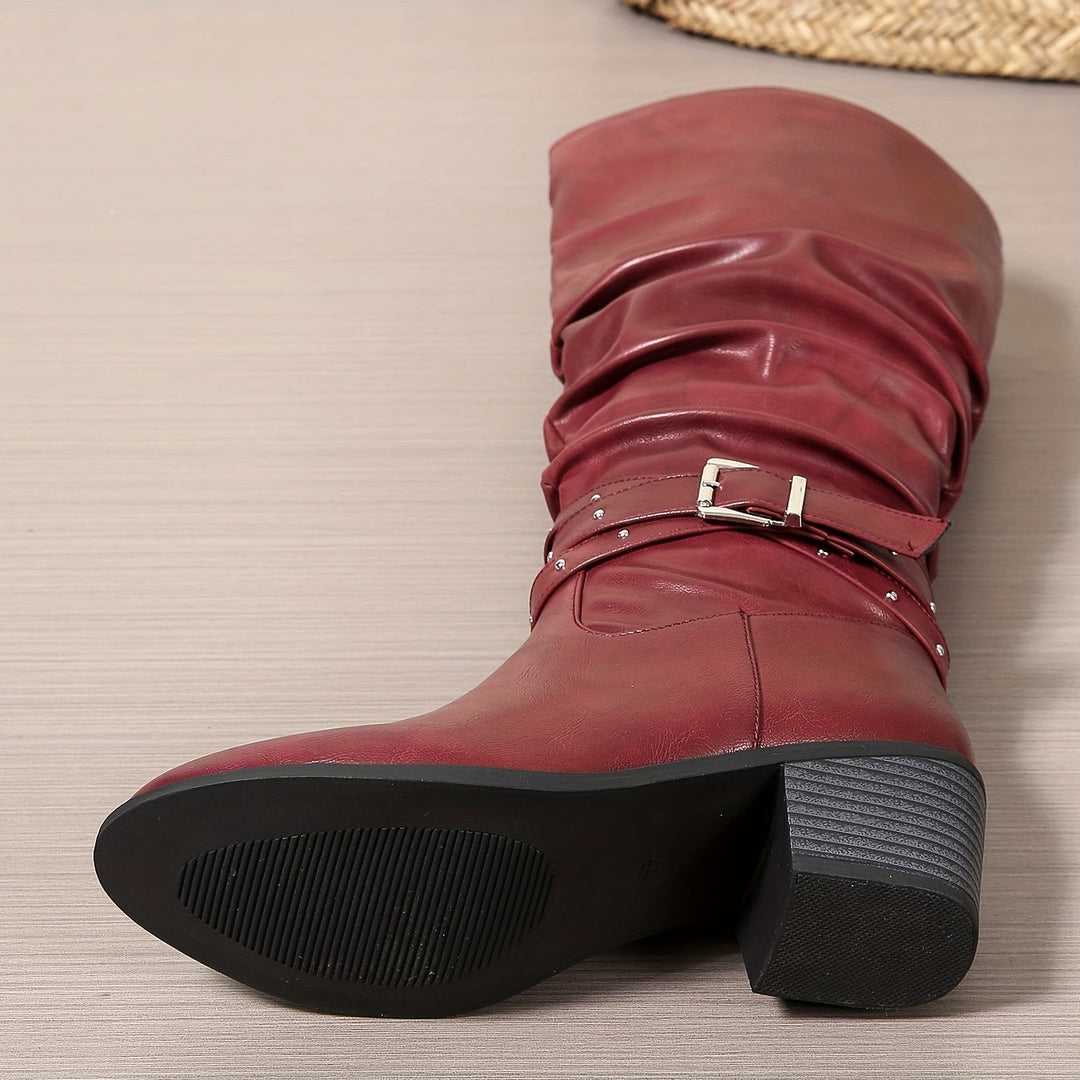 Erin | Edgy Studded Buckle Knee High Boots
