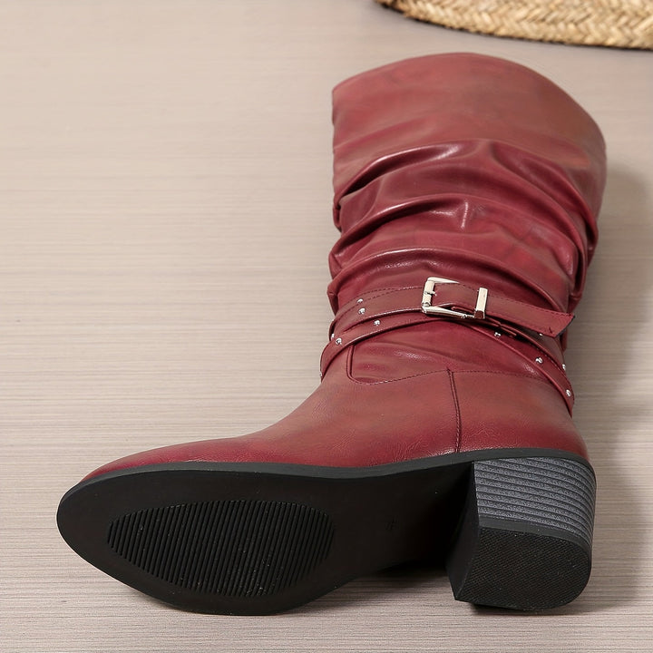Erin | Edgy Studded Buckle Knee High Boots