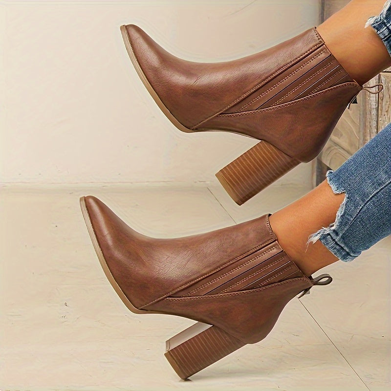 Vivienne | Chic Pointed Toe Block Heel Ankle Boots