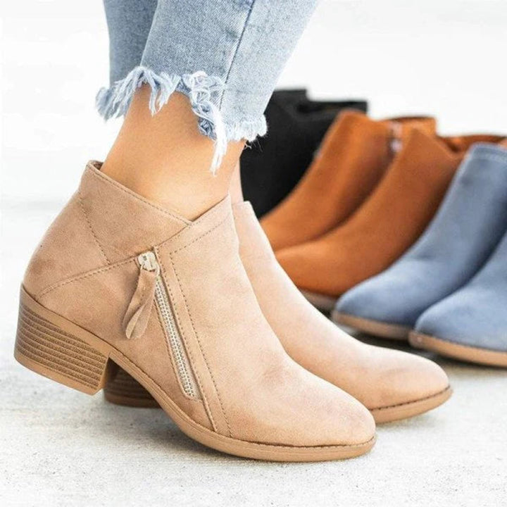 Camille | Elegant Suede Ankle Boots with a Comfortable Low Block Heel
