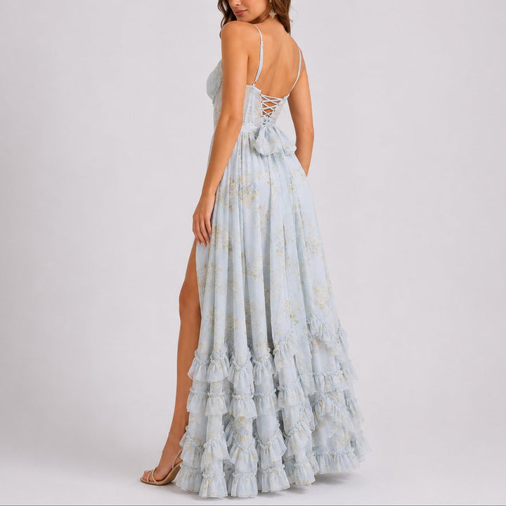 Sophie | Robe longue moderne à corset floral pour mariage d’automne