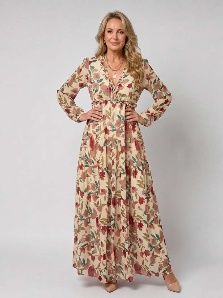 Camelo | Floral Print Maxi Dress – Long Sleeve Tiered Style