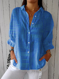 Camilla | Contemporary and Versatile Geometric Striped Button-Down Blouse