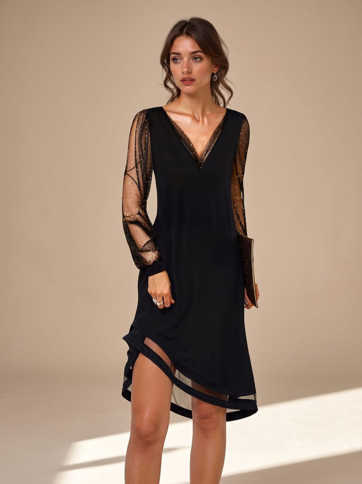 Camila | Mini Dress – Black Sheer Sequin Style for Women