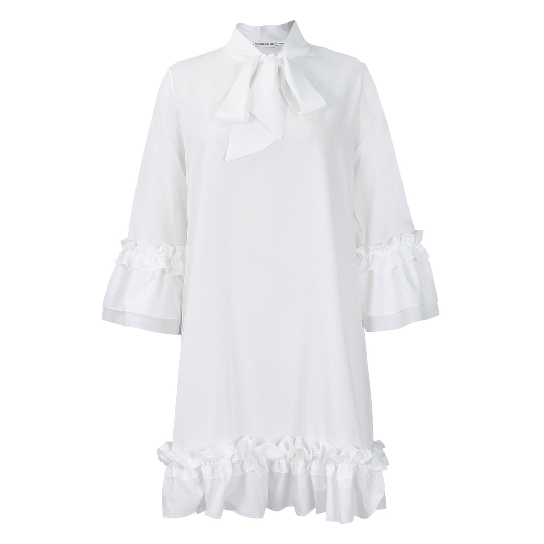 Charlotte | Elegant Bow Collar Ruffle Tunic Dress
