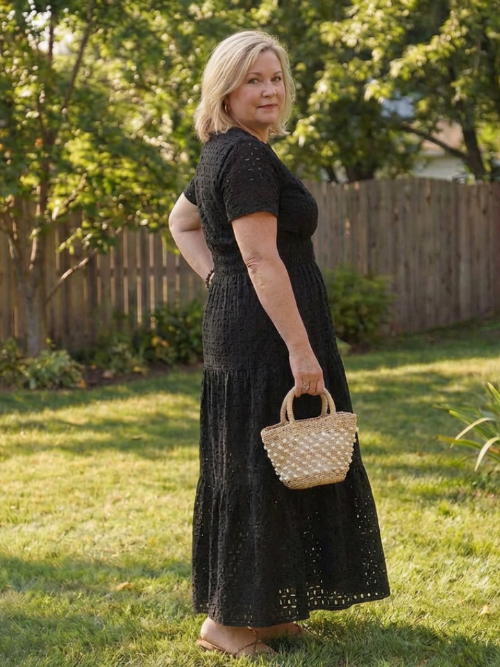 Odelisse | Midi Dress – Short Sleeve Eyelet Style