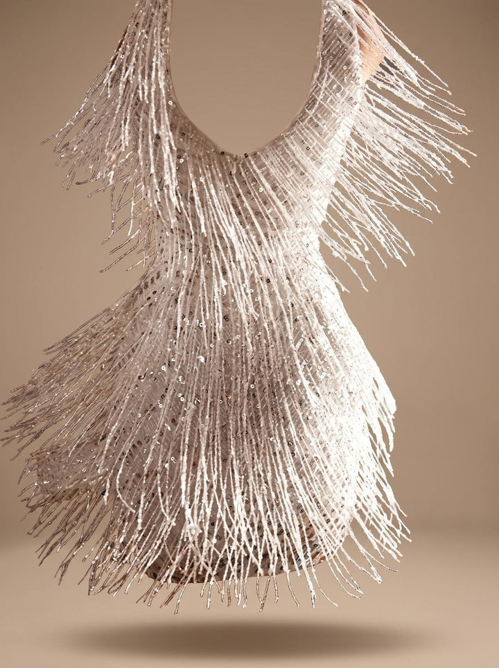 Scarlett | Sequin Fringe Mini Dress – Fitted V-Neck Style for Women