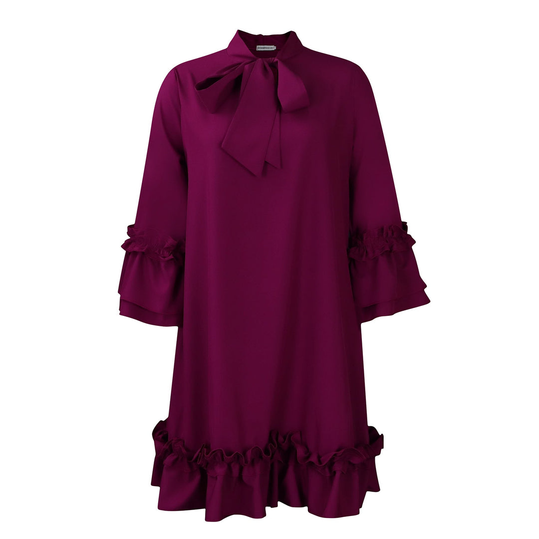 Charlotte | Elegant Bow Collar Ruffle Tunic Dress