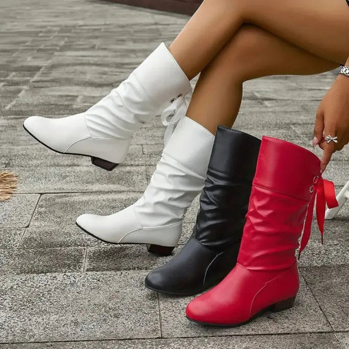 Layla | Bottines décontractées, souples et froncées, à lacets et talon bloc chic