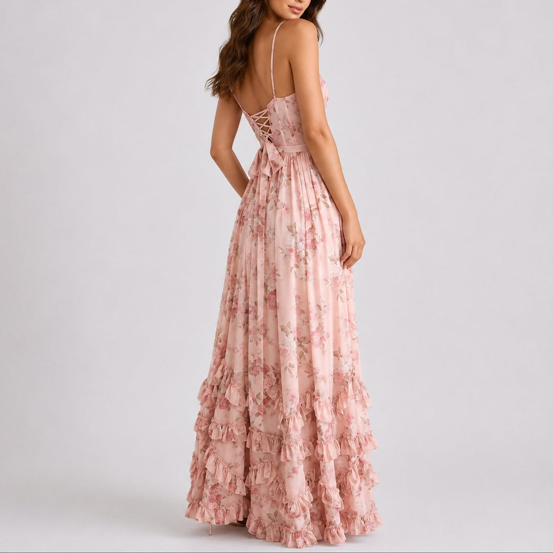Sophie | Robe longue moderne à corset floral pour mariage d’automne