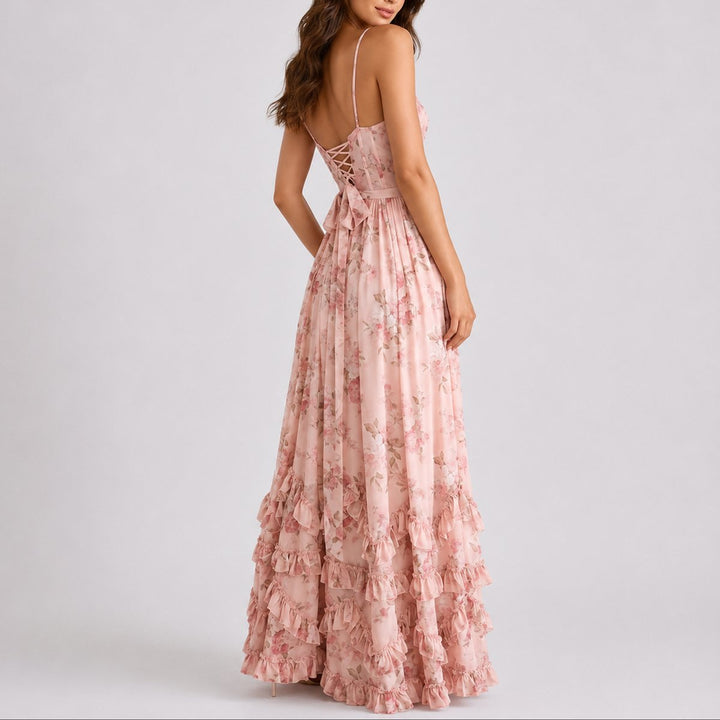 Sophie | Robe longue moderne à corset floral pour mariage d’automne