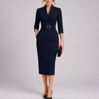 Jade | Modern Fall Wedding Belted Bodycon Midi Dress