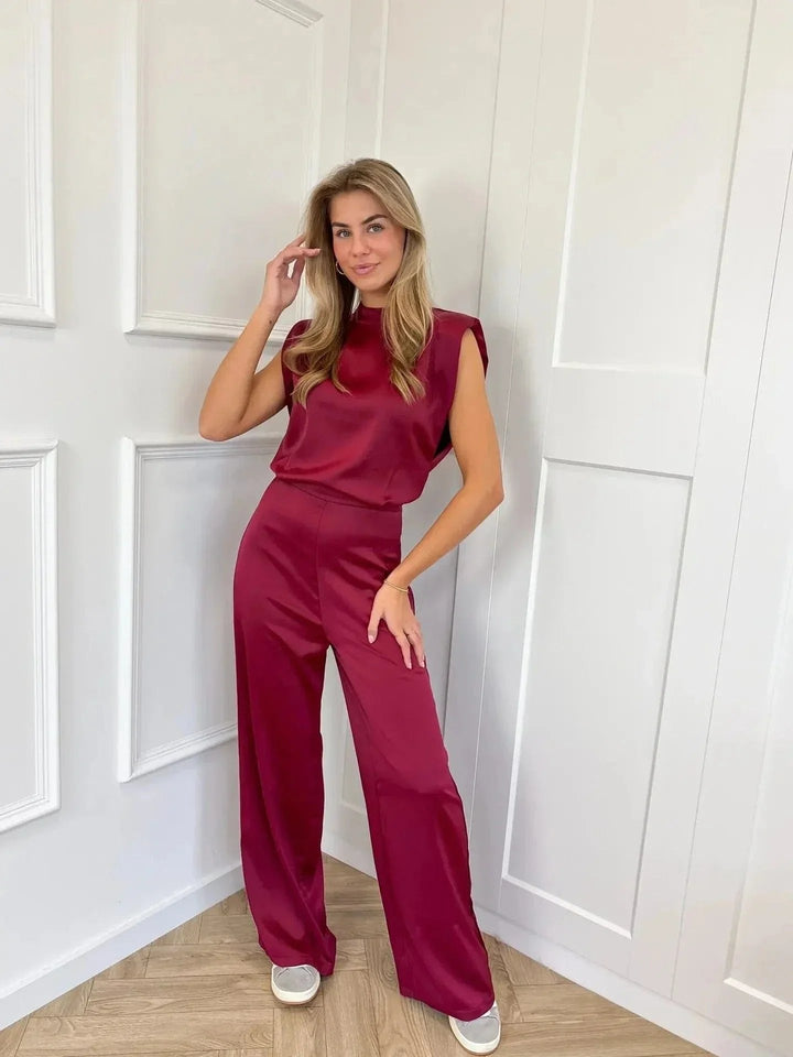Clara | Satin Jumpsuit – Elegant Wide-Leg Design for Women
