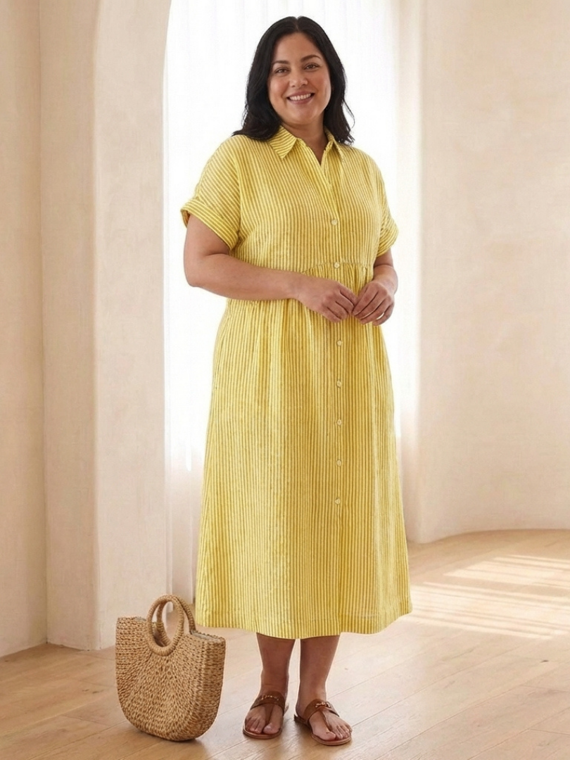 Linnea | Midi Dress – Striped Button Front Style for Women