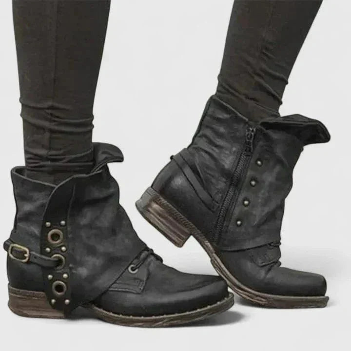 Mila | Distressed Buckle Ankle Boots With Rugged Everyday Appeal