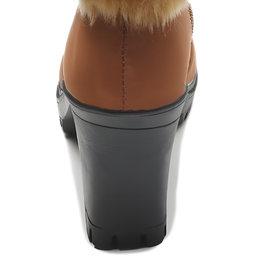 Velurea | Faux Fur Winter Boots – Elegant Block Heel for Women