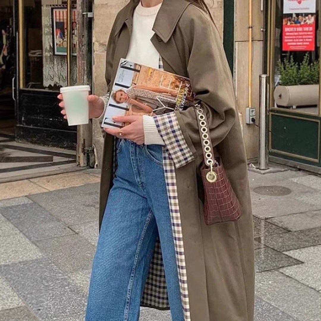 Sophie | Long Checked Oversized Trench Coat
