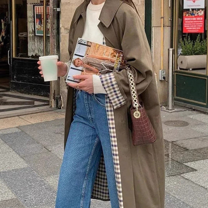 Sophie | Long Checked Oversized Trench Coat