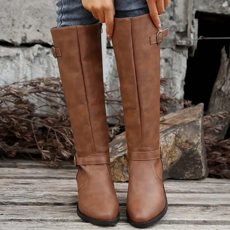 Abbie | Moderne kniehohe Stiefel mit doppelter Schnalle