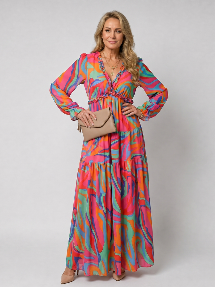 Camelo | Floral Print Maxi Dress – Long Sleeve Tiered Style