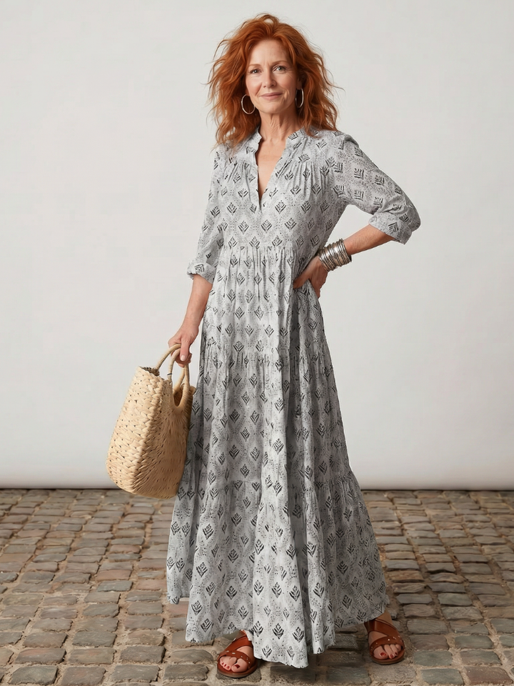 Junia | Notch Neck Maxi Dress – Printed Style for Women