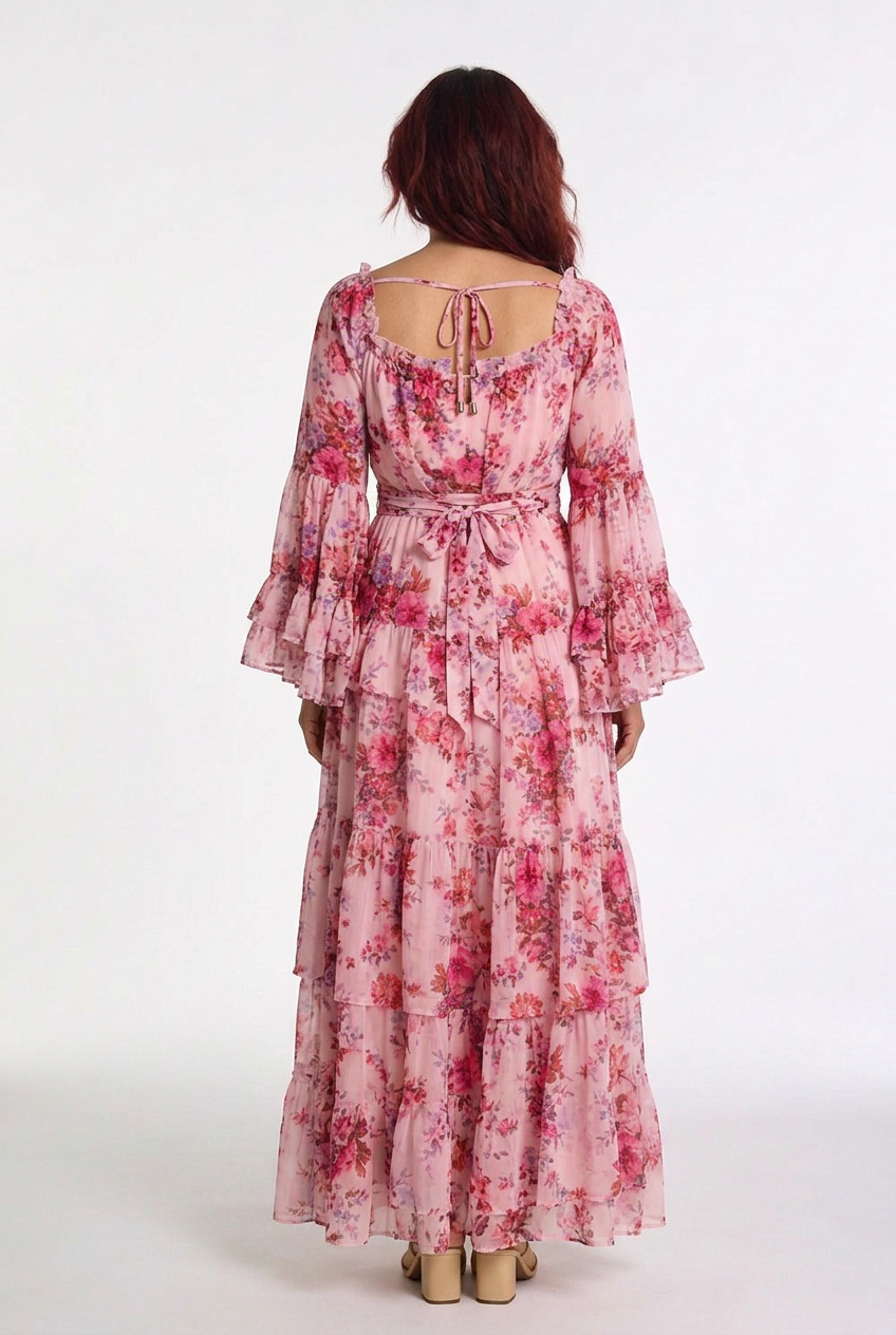 Rosalie | Bohemian Floral Print Maxi Dress – Tie-Waist Style for Women