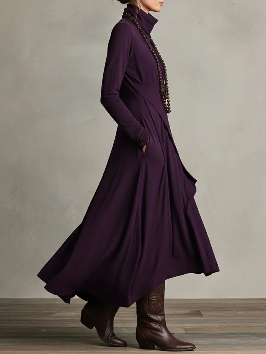 Sophia | Asymmetrical Roll Collar Long-Sleeved Maxi Dress