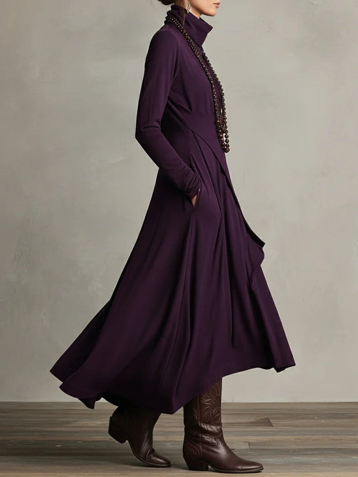 Sophia | Asymmetrical Roll Collar Long-Sleeved Maxi Dress