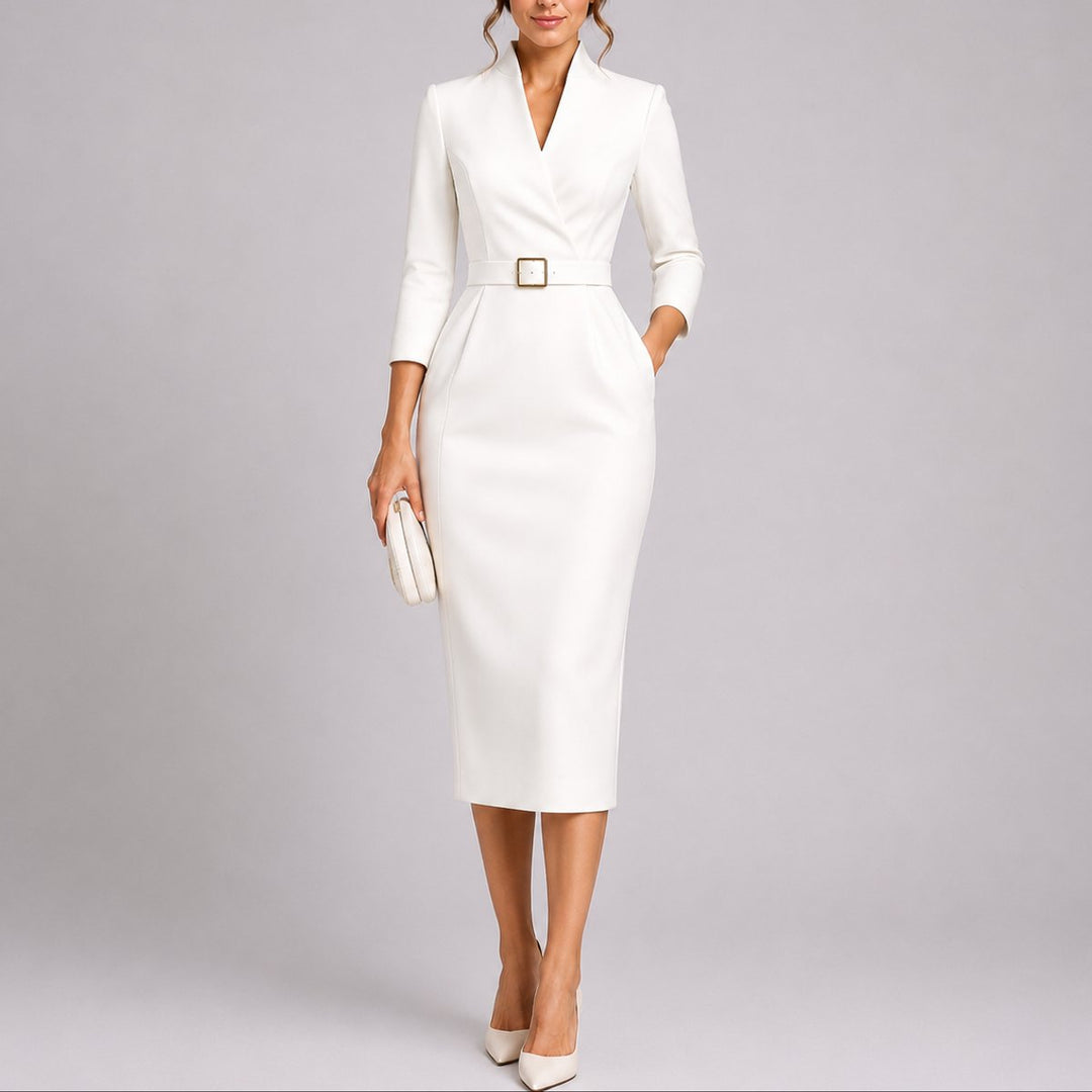 Jade | Modern Fall Wedding Belted Bodycon Midi Dress