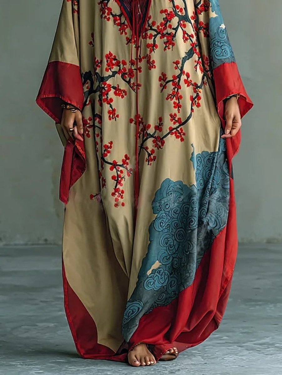Naomi | Robe longue artistique à fleurs et manches longues
