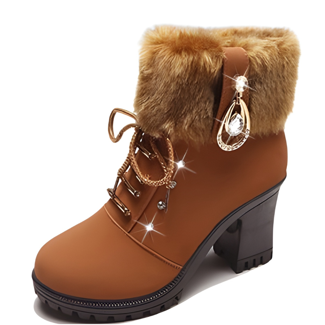 Velurea | Faux Fur Winter Boots – Elegant Block Heel for Women