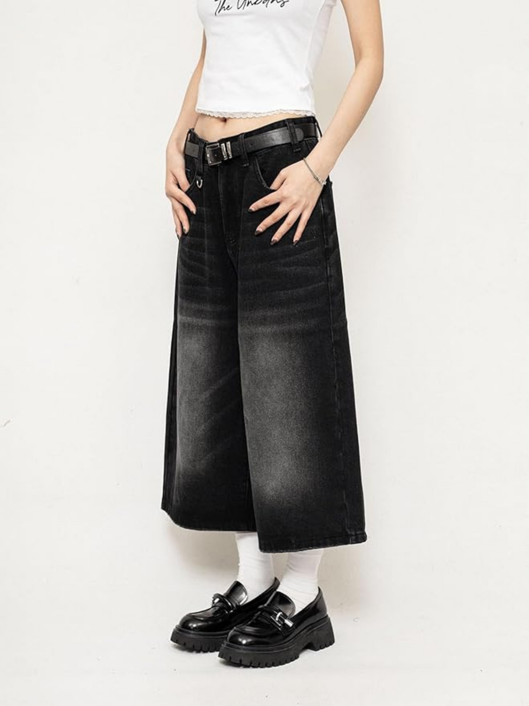 Chloe | Retro-Washed And Edgy Wide Leg Denim Culottes